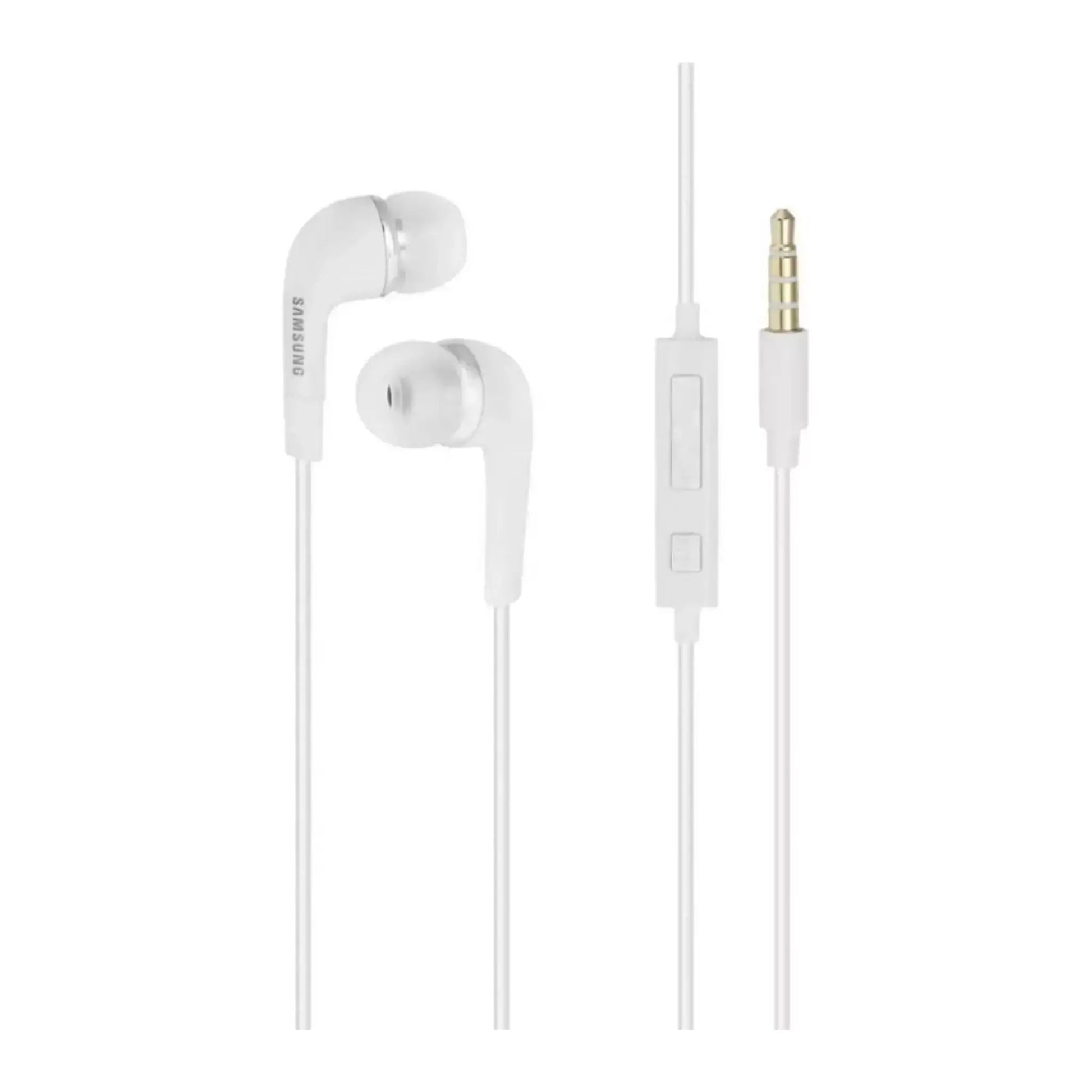 Das Bild zeigt die Samsung EHS64 In‑Ear‑Kopfhörer in Weiß aus der Frontansicht.