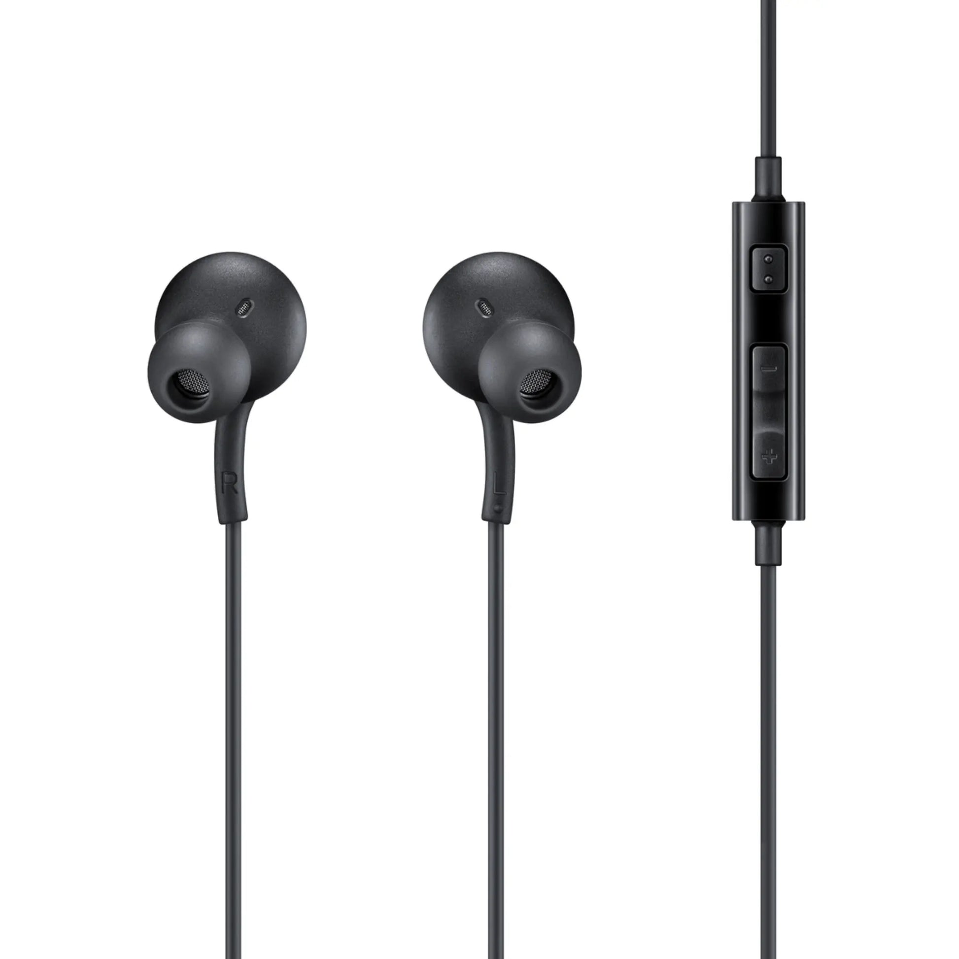 Das Bild zeigt die Samsung EO‑IA500BB In‑Ear‑Kopfhörer in Schwarz in der Nahansicht.