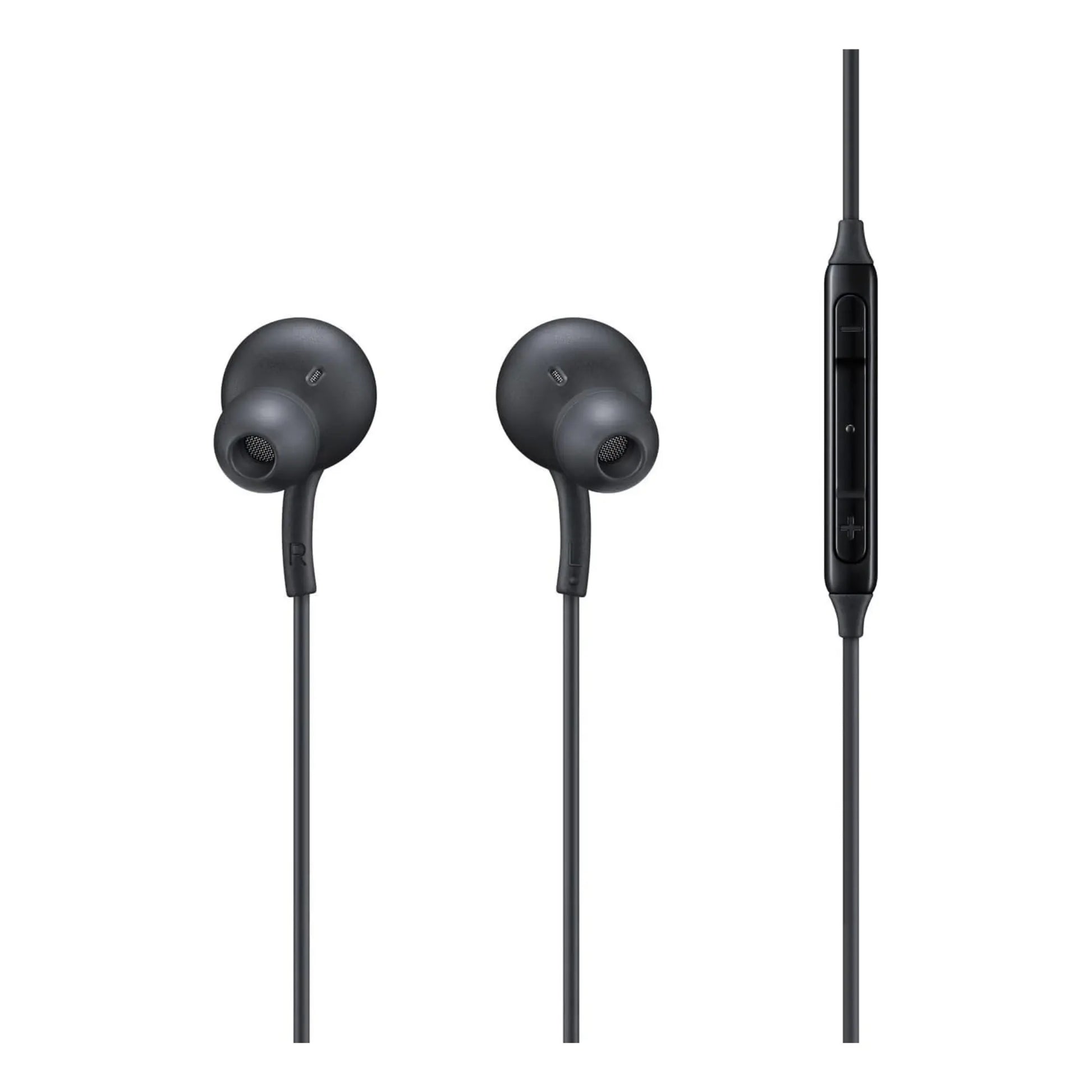 Das Bild zeigt die Samsung EO‑IC100 In‑Ear‑Kopfhörer in Schwarz aus der Seitenansicht.