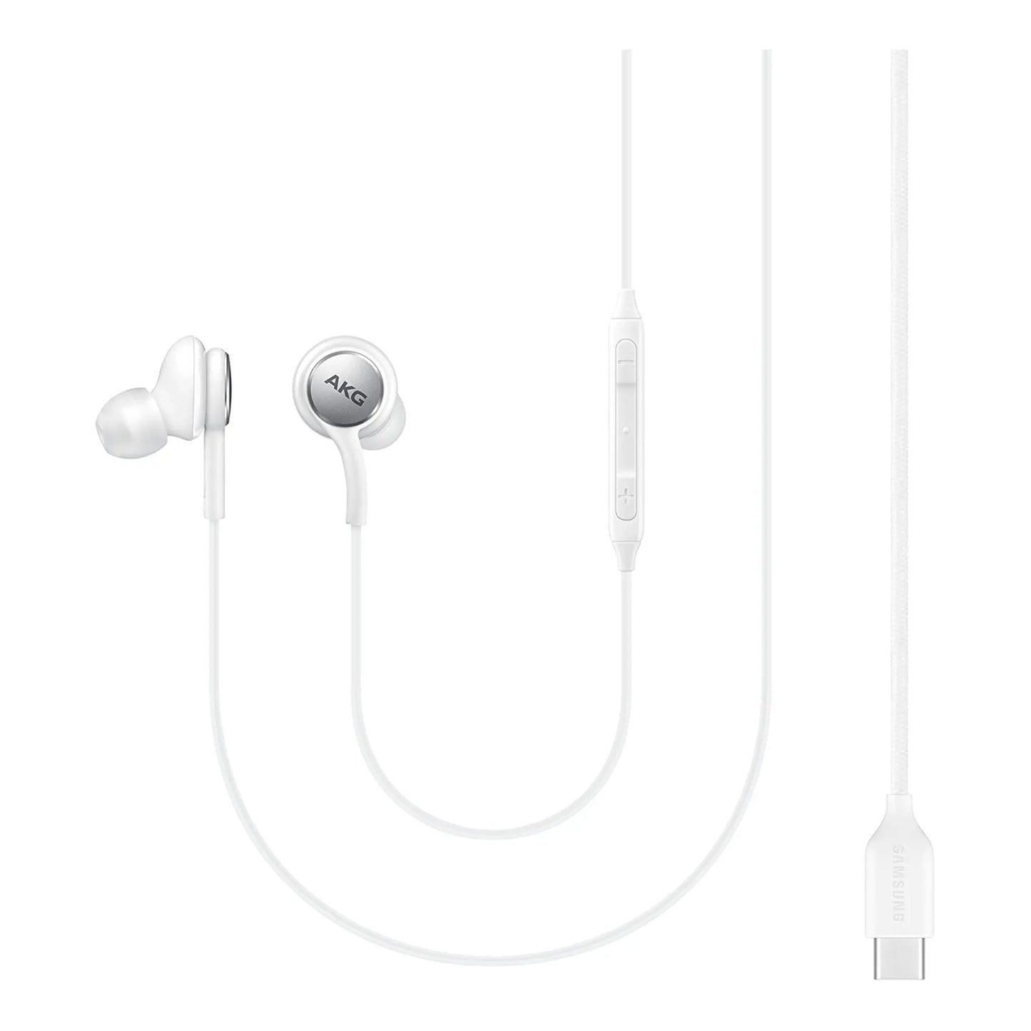 Das Bild zeigt die Samsung EO‑IC100 In‑Ear‑Kopfhörer in Weiß aus der Frontansicht.