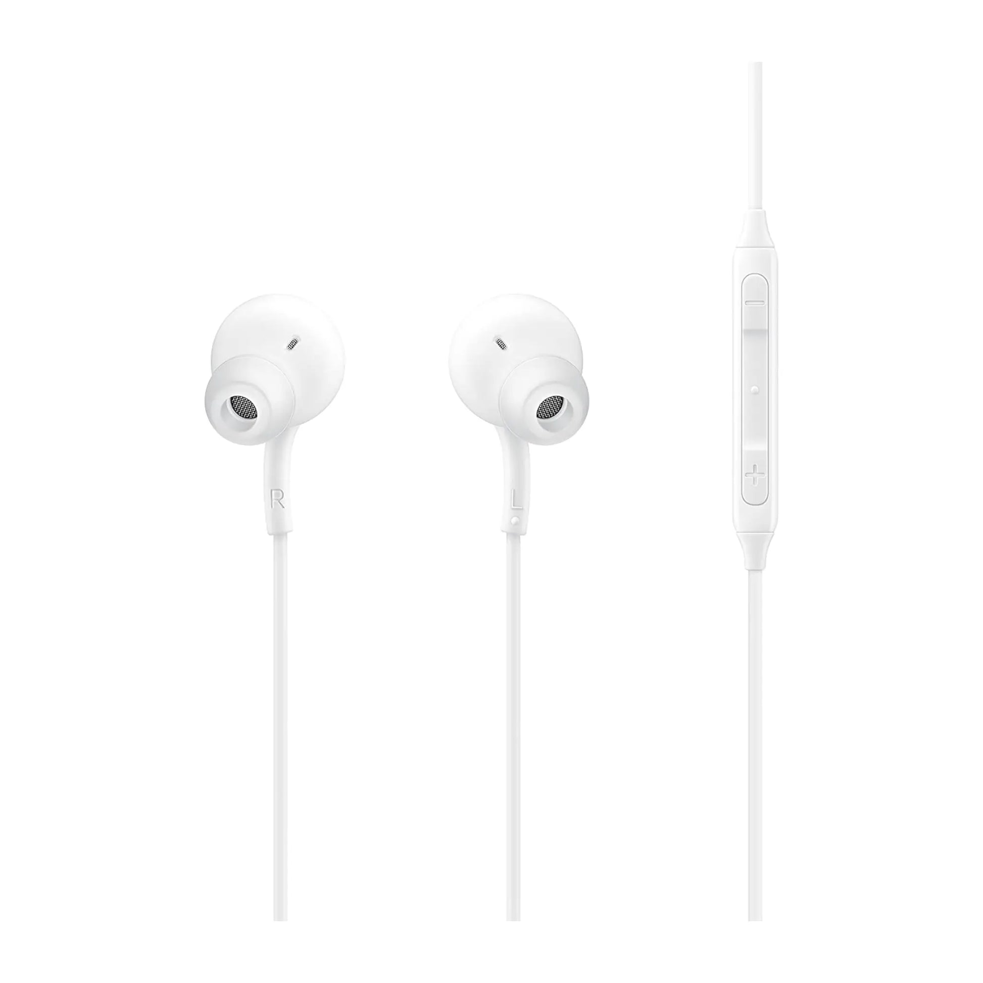 Das Bild zeigt die Samsung EO‑IC100 In‑Ear‑Kopfhörer in Weiß aus der Nahansicht.