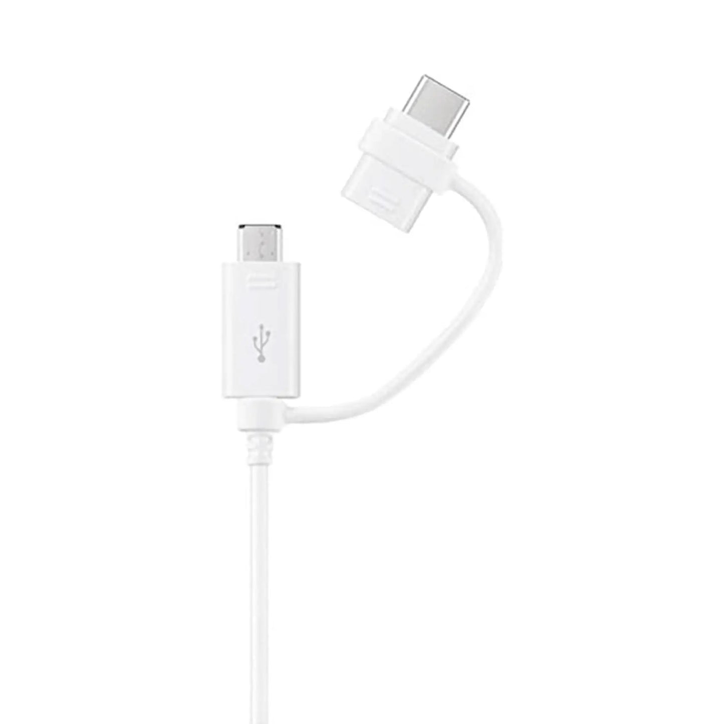 Samsung EP-DG930 2-in-1-Datenkabel in Weiß mit USB-A auf Micro-USB und USB-C Anschluss.