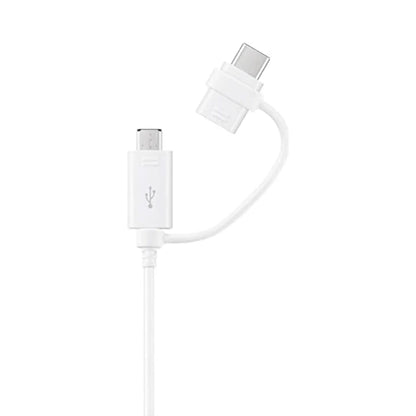 Samsung EP-DG930 2-in-1-Datenkabel in Weiß mit USB-A auf Micro-USB und USB-C Anschluss.