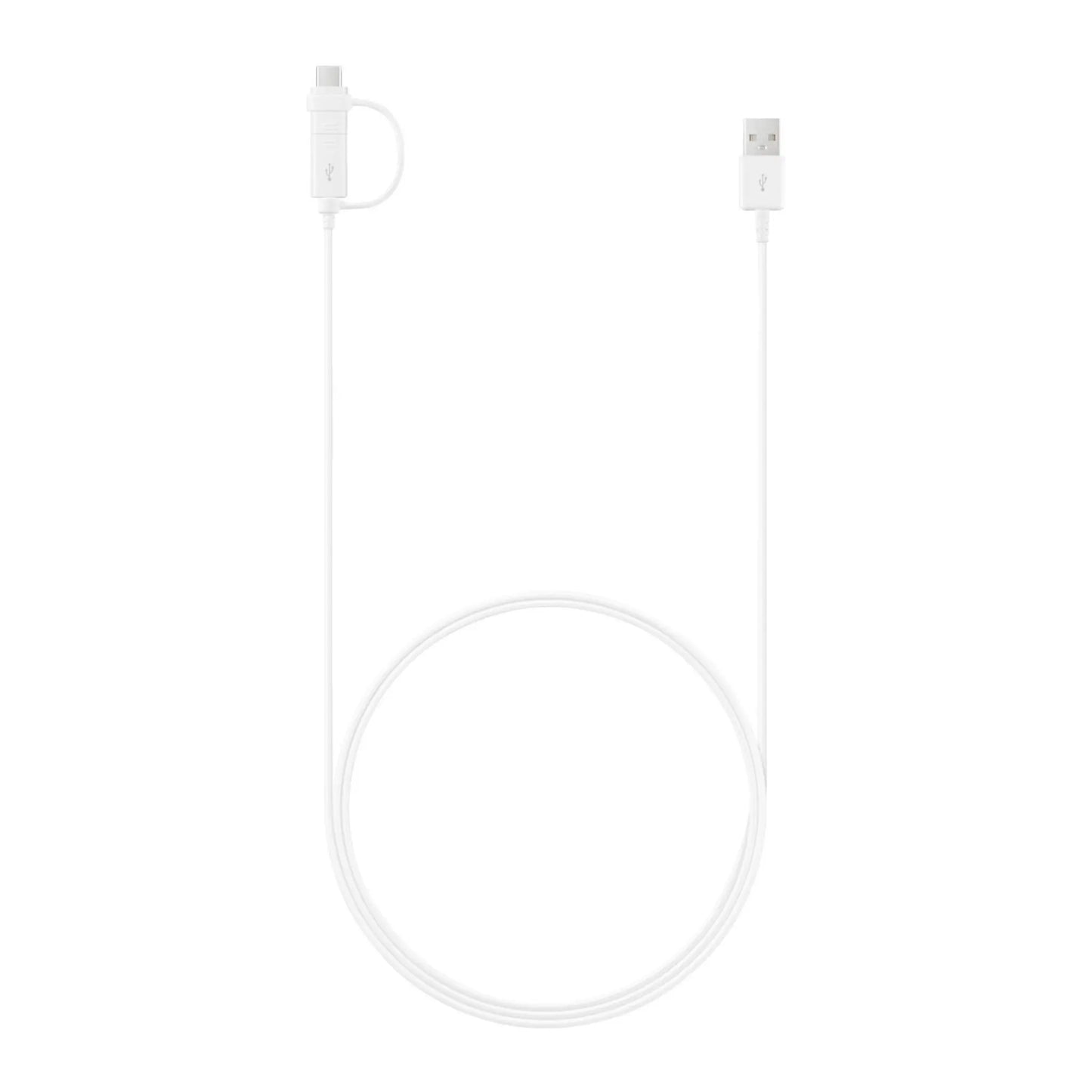 Samsung EP-DG930 2-in-1-Datenkabel in Weiß mit USB-A auf Micro-USB und USB-C Anschluss.