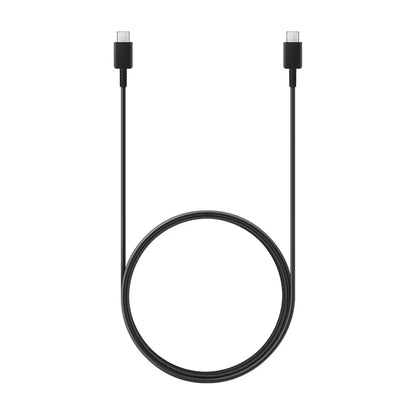Das Bild zeigt das Samsung EP-DX310 Datenkabel USB-C in Schwarz aus der Frontansicht.