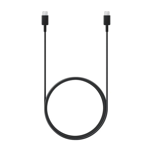 Das Bild zeigt das Samsung EP-DX310 Datenkabel USB-C in Schwarz aus der Frontansicht.