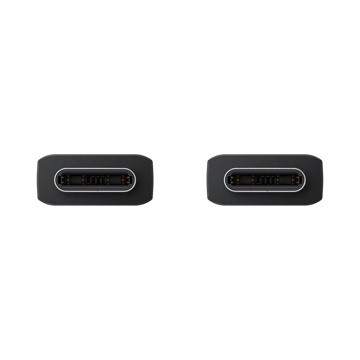 Das Bild zeigt das Samsung EP-DX310 Datenkabel USB-C in Schwarz aus der Detailansicht. Es sind beide USB-C Steckerverbindungen zu sehen. 