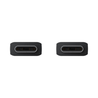 Das Bild zeigt das Samsung EP-DX310 Datenkabel USB-C in Schwarz aus der Detailansicht. Es sind beide USB-C Steckerverbindungen zu sehen. 