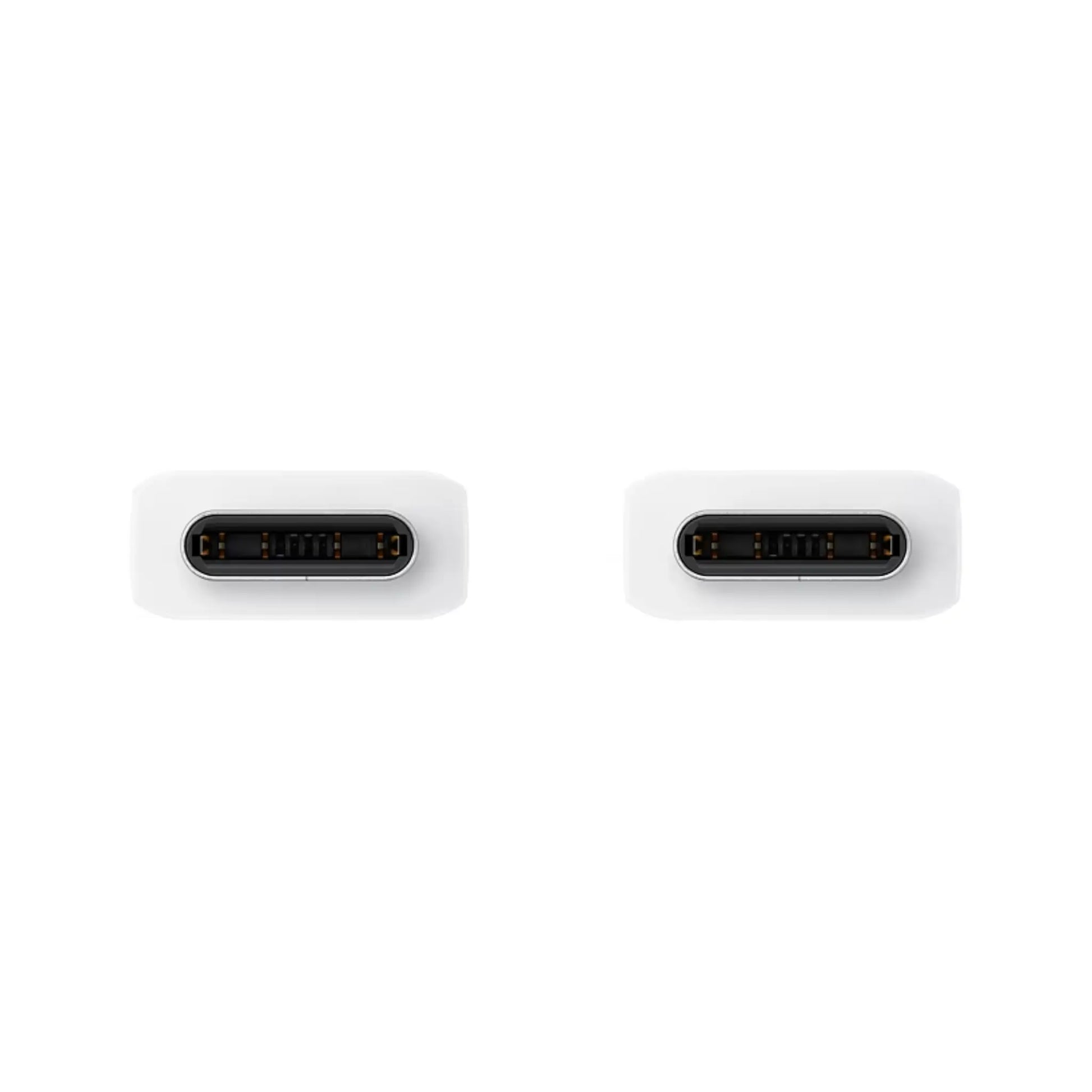 Das Bild zeigt das Samsung EP-DX310 Datenkabel USB-C in Weiß aus der Detailansicht. Es sind beide USB-C Steckerverbindungen zu sehen. 