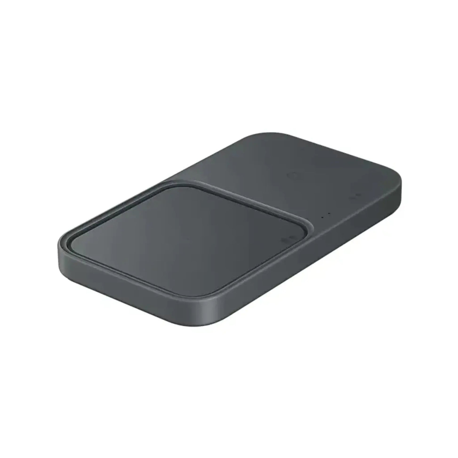 Das Bild zeigt das Samsung EP-P5400 Wireless Charger Pad Duo in Schwarz aus der Seitenansicht.