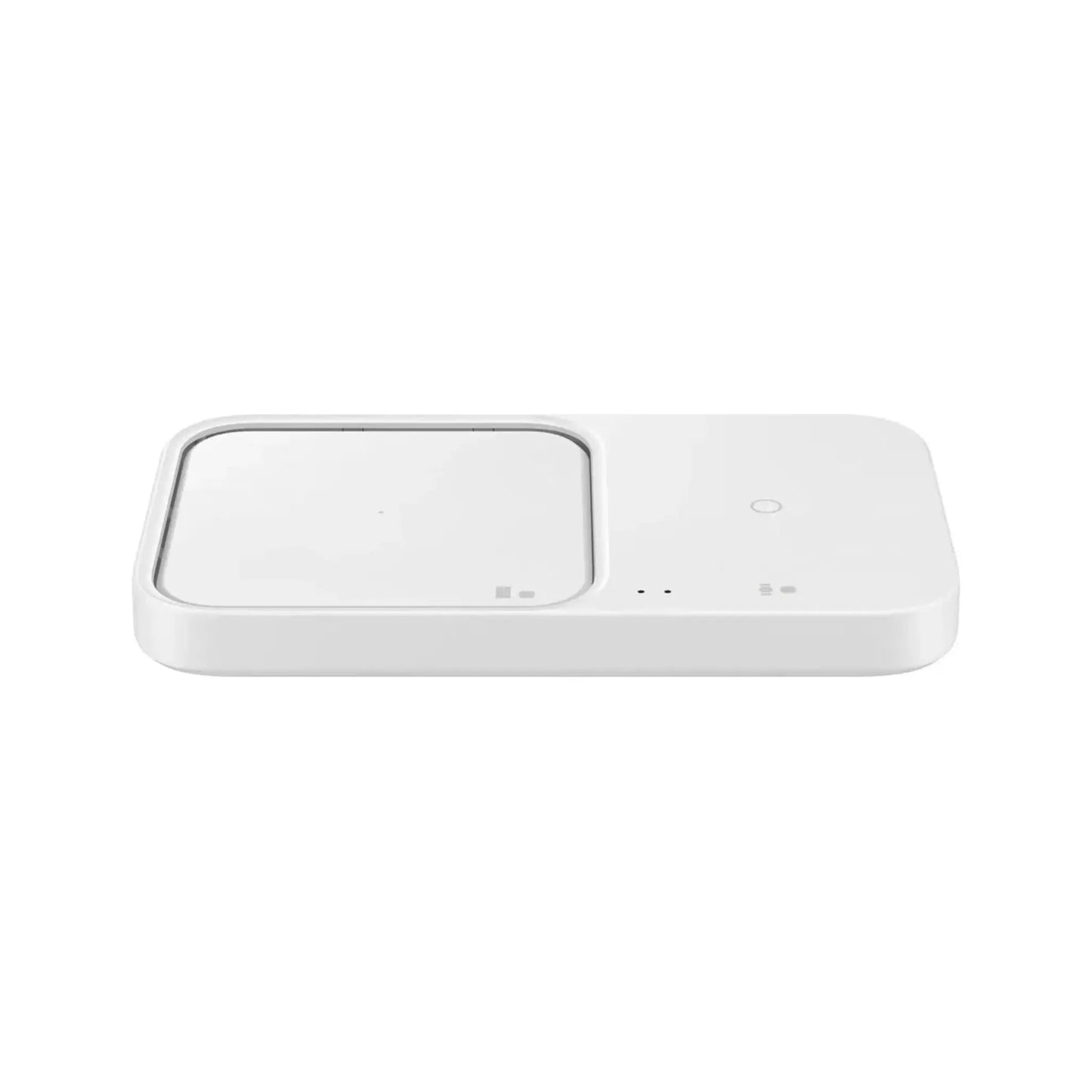 Das Bild zeigt das Samsung EP-P5400 Wireless Charger Pad Duo in Weiß aus der Seitenansicht.