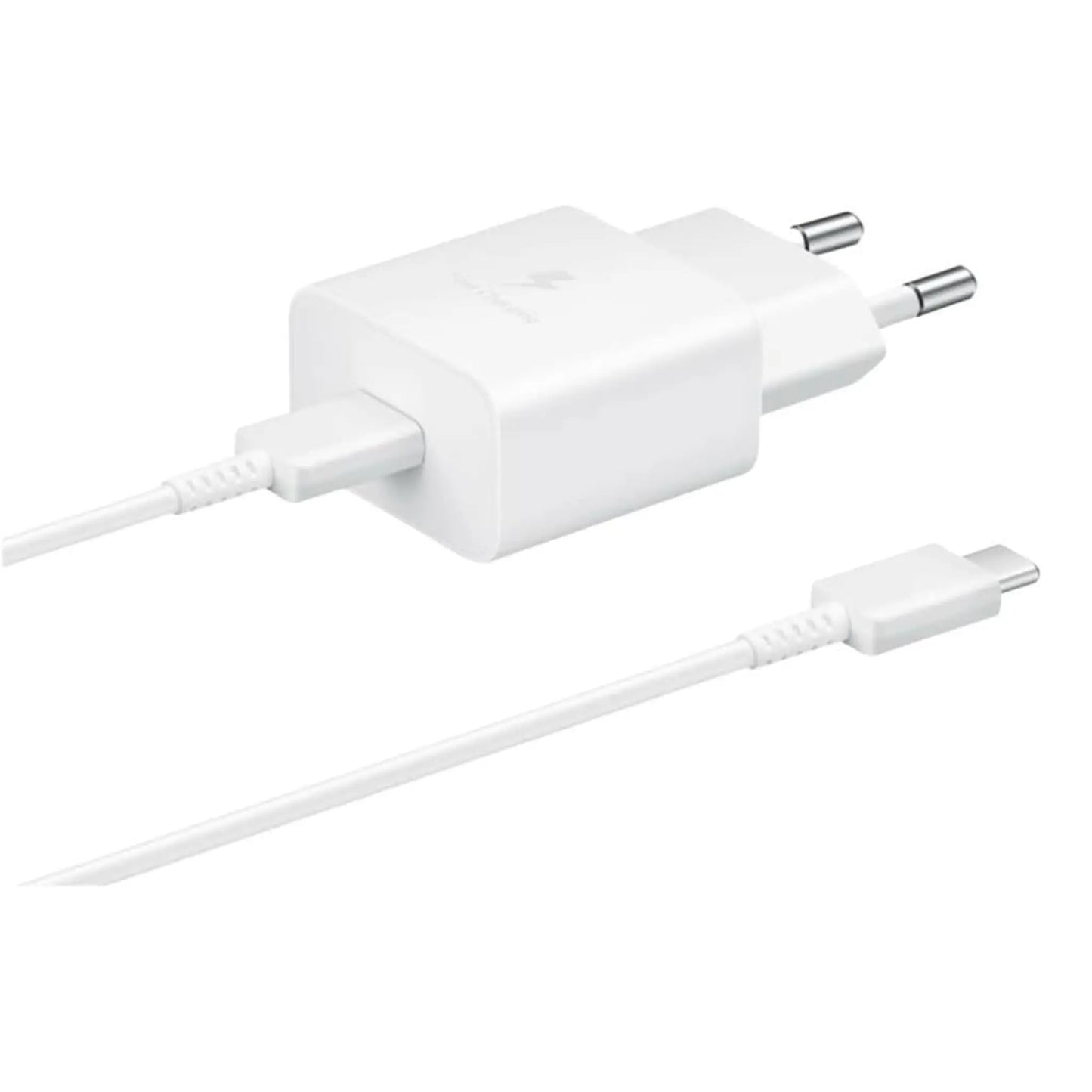 Das Bild zeigt das Samsung EP-T1510 Ladegerät mit 15 W inklusive USB-C-Ladekabel in Weiß.
