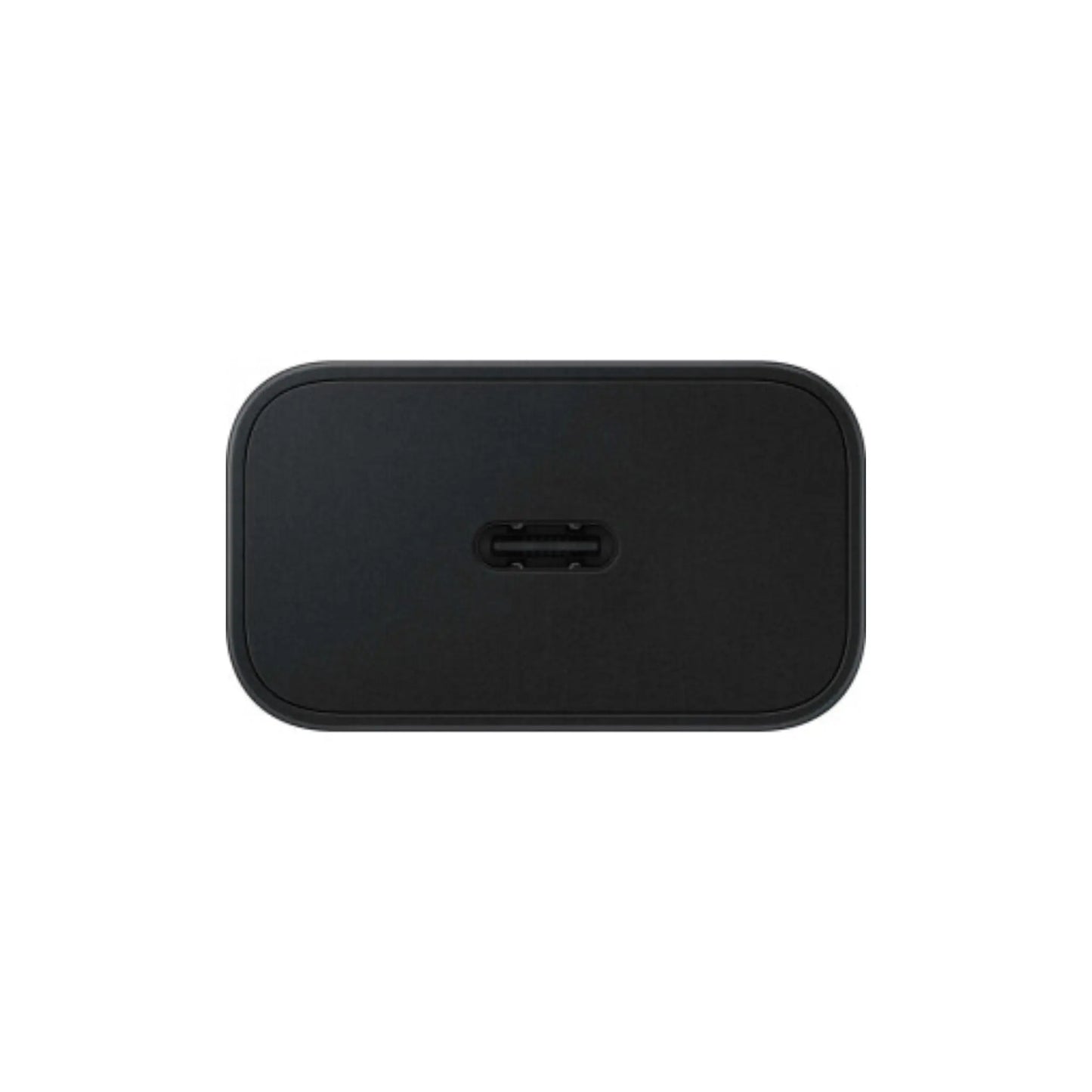Das Bild zeigt das Samsung EP‑T2510N Ladegerät mit 25 W in Schwarz aus der Detailansicht. Das Bild zeigt die USB-C Stecker Verbindung.