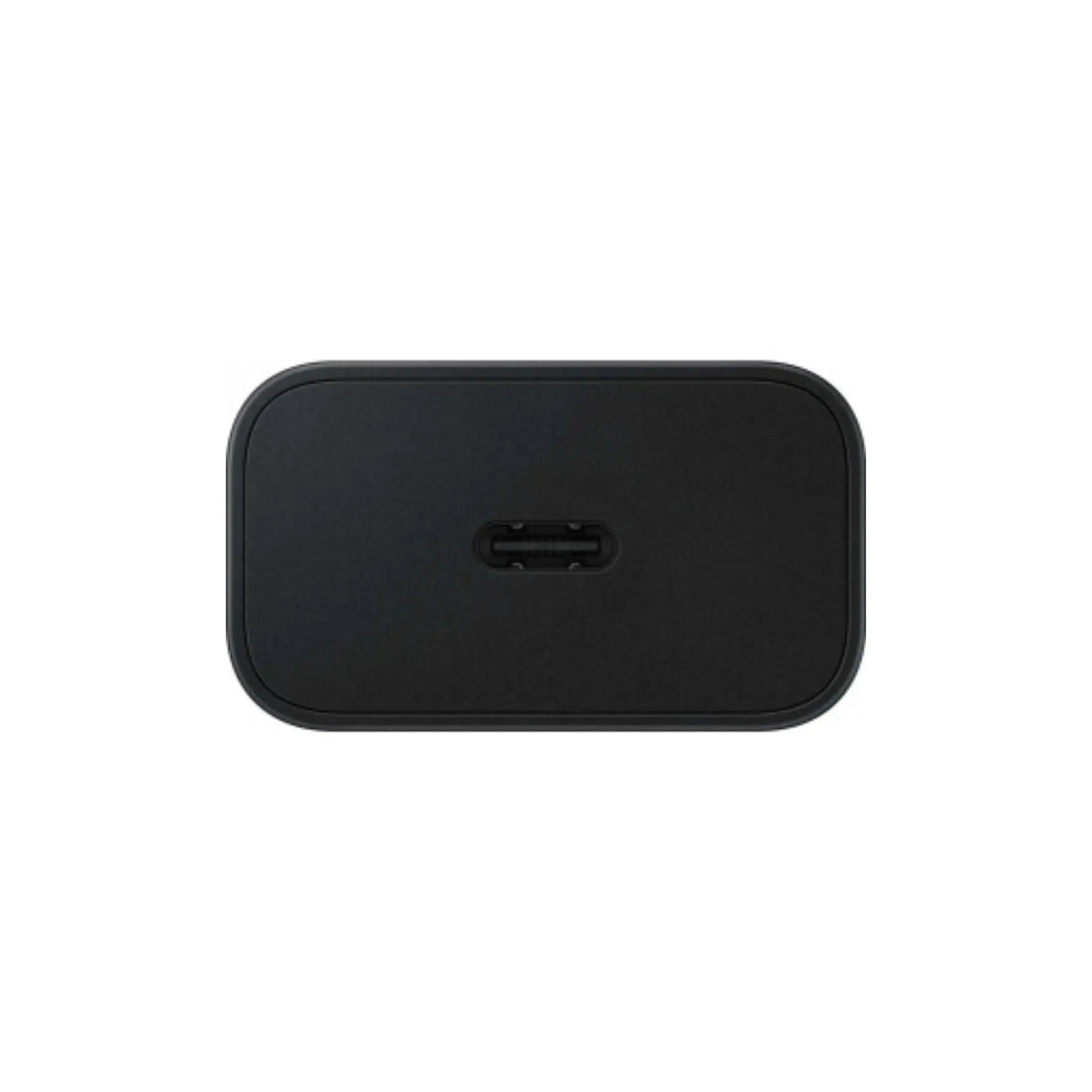 Das Bild zeigt das Samsung EP‑T2510N Ladegerät mit 25 W in Schwarz aus der Detailansicht. Das Bild zeigt die USB-C Stecker Verbindung.
