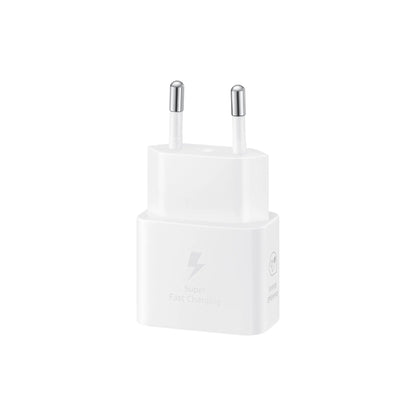 Das Bild zeigt das Samsung EP‑T2510N Ladegerät mit 25 W in Weiß aus der Frontansicht.
