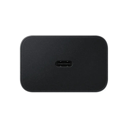 Das Bild zeigt das Samsung EP-T4511N Ladegerät 45W in Schwarz aus der Frontansicht.