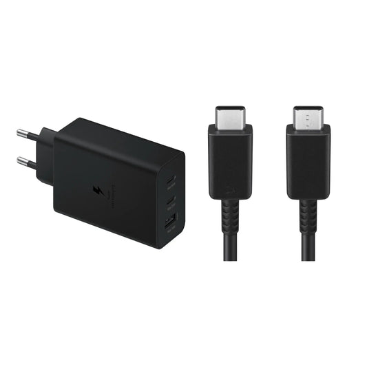 Das Bild zeigt das Samsung EP-T6530 Ladegerät 65W inkl. Ladekabel USB-C in Schwarz.