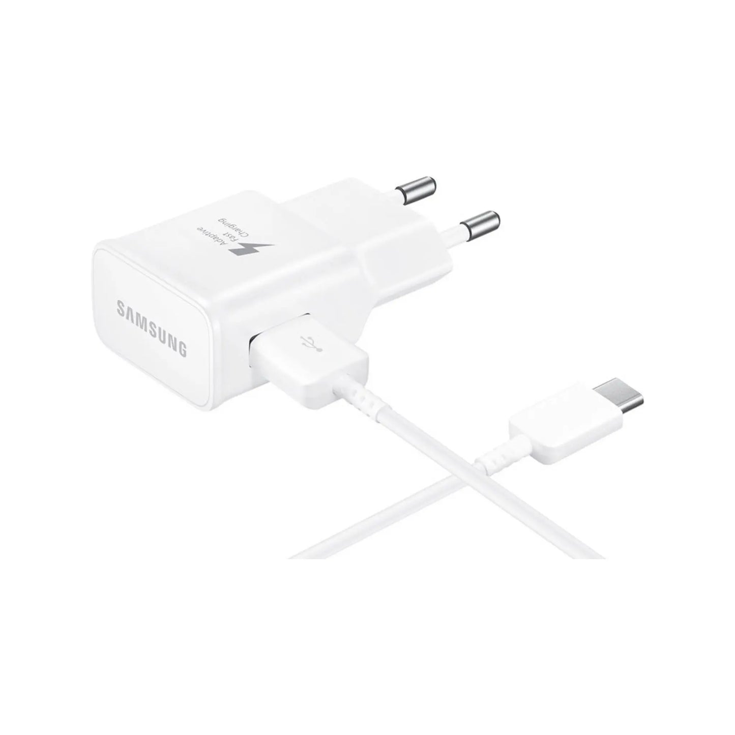 Das Bild zeigt das Samsung EP-TA20 Ladegerät 15W inkl. Ladekabel USB-C in Weiß aus der Frontansicht.