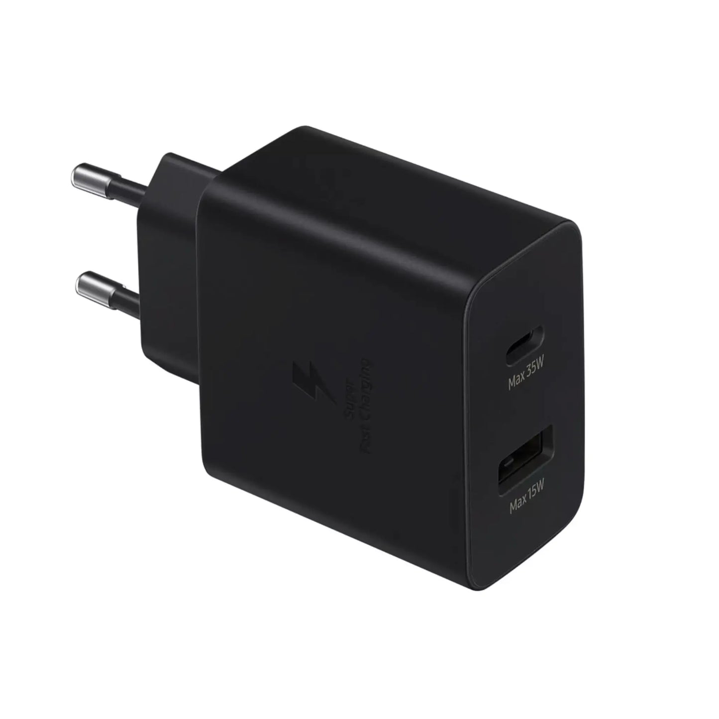 Das Bild zeigt das Samsung EP-TA220 Ladegerät mit 35 W in Schwarz.