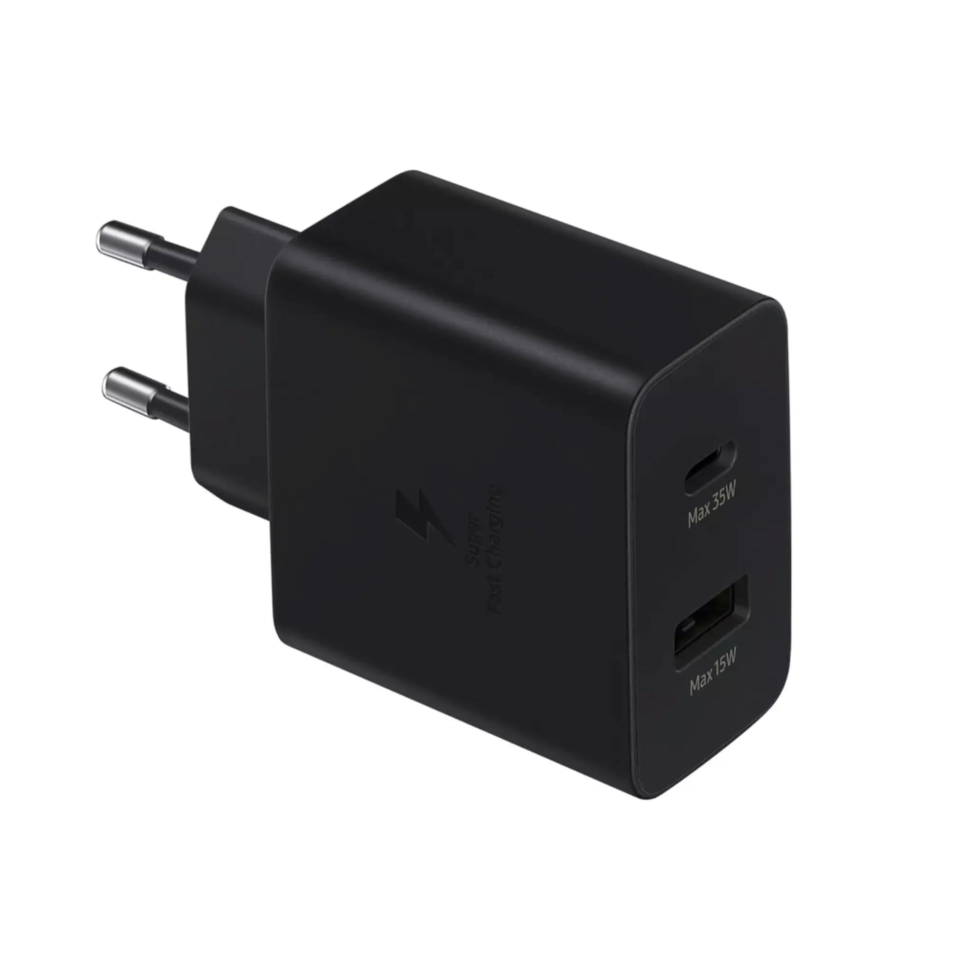 Das Bild zeigt das Samsung EP-TA220 Ladegerät mit 35 W in Schwarz.