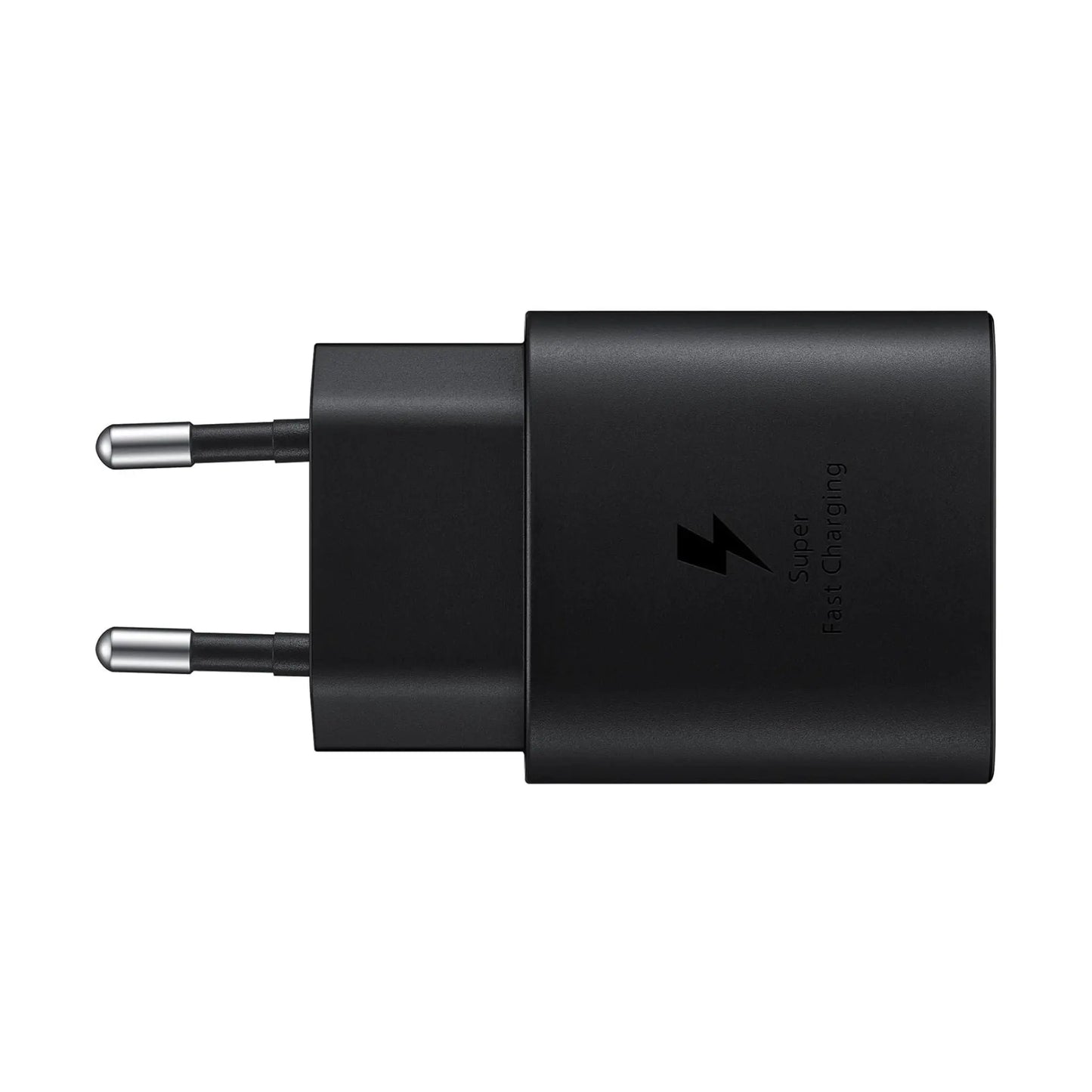 Das Bild zeigt das Samsung EP‑TA800 Ladegerät mit 25 W in Schwarz aus der Frontansicht. 