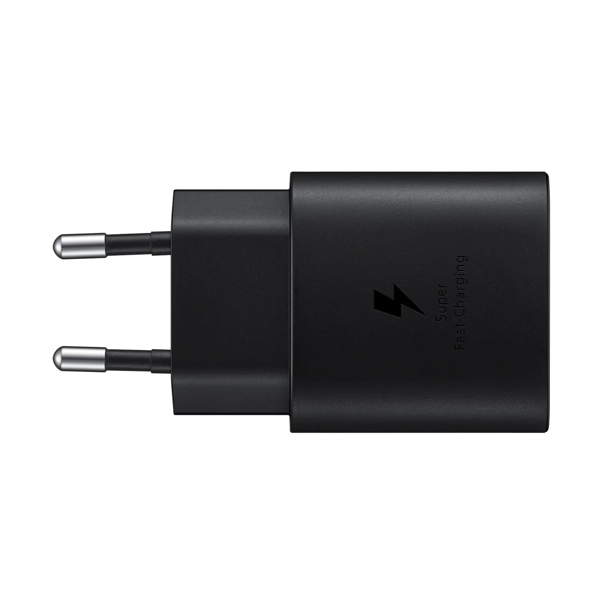 Das Bild zeigt das Samsung EP‑TA800 Ladegerät mit 25 W in Schwarz aus der Frontansicht. 