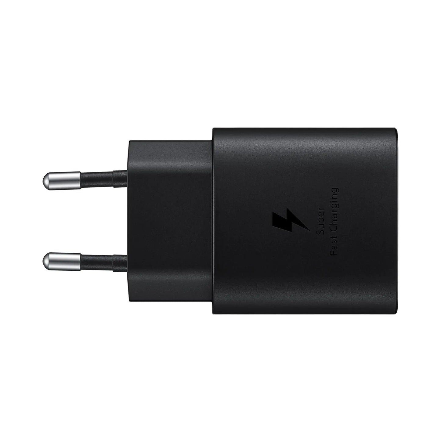 Das Bild zeigt das Samsung EP‑TA800 Ladegerät mit 25 W in Schwarz aus der Seitenansicht.