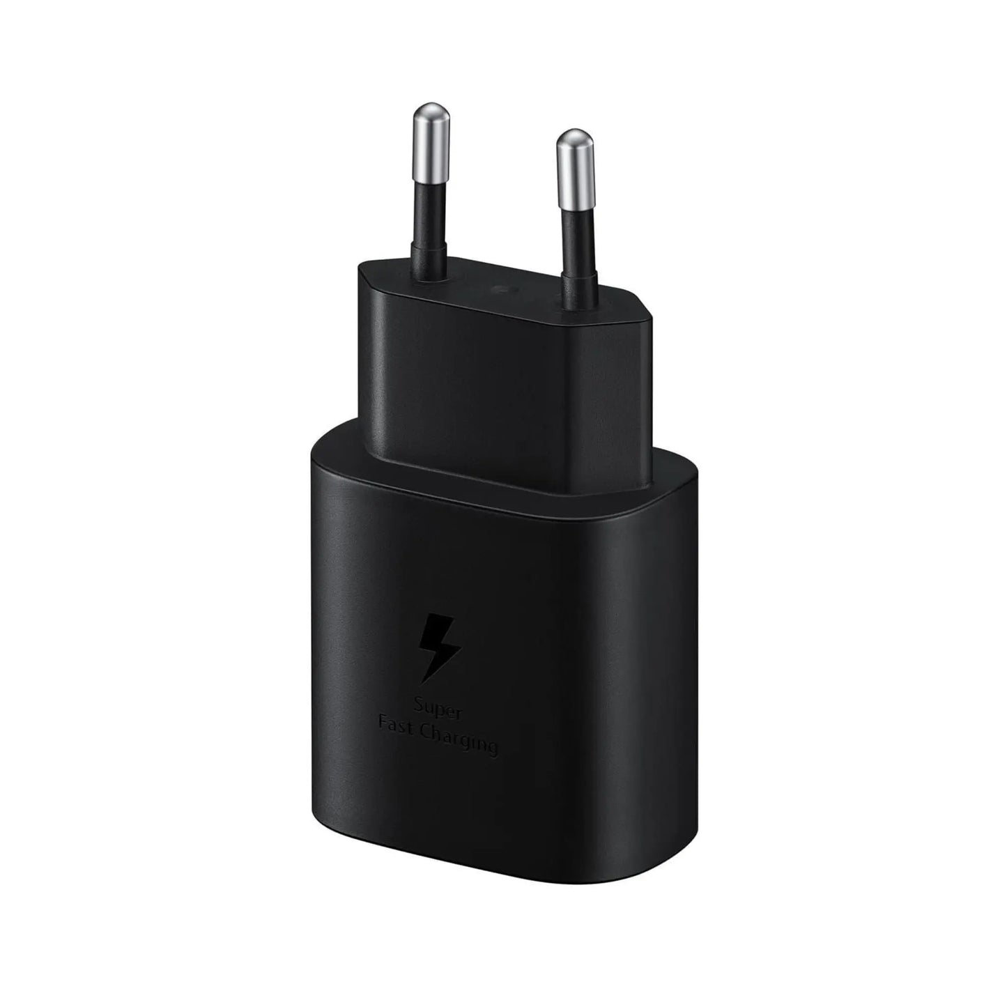 Das Bild zeigt das Samsung EP‑TA800 Ladegerät mit 25 W in Schwarz aus der Frontansicht.