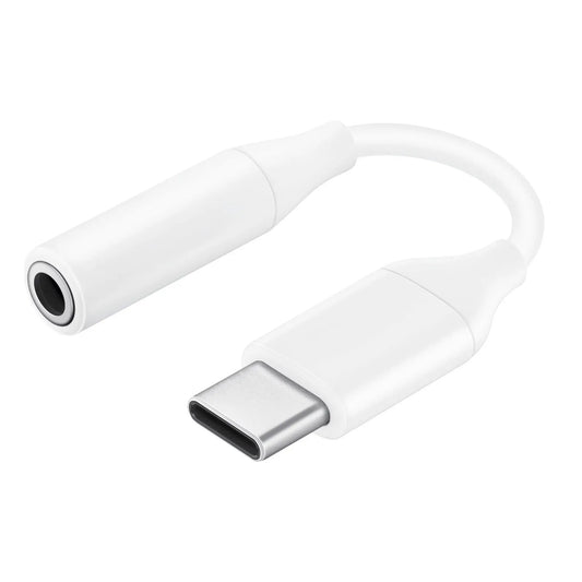 Samsung USB-C Audio-Adapter mit 3,5 mm Klinkenstecker zum Anschluss kabelgebundener Kopfhörer an Geräte ohne Kopfhörerbuchse.