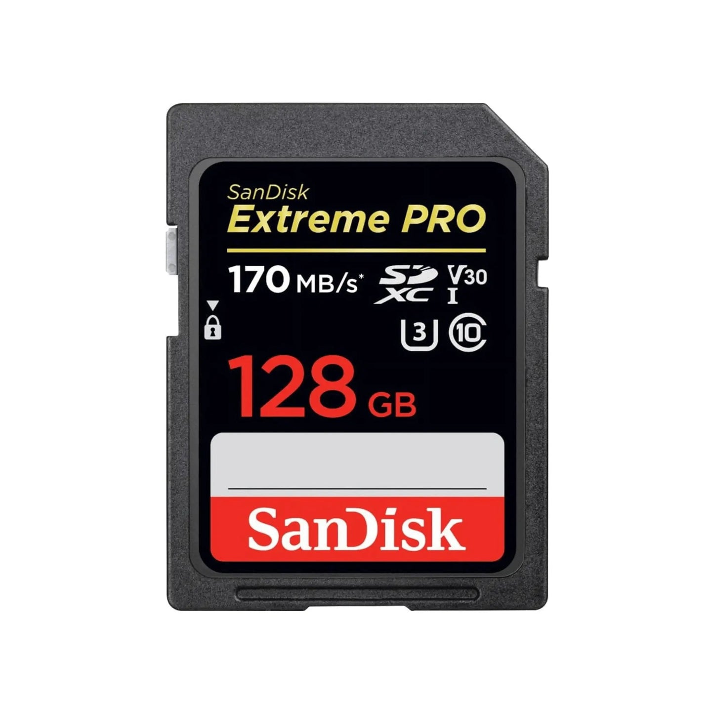 SanDisk Extreme Pro SDXC Speicherkarte 128 GB mit 170 MB/s für schnelle Foto- und Videoaufnahmen.