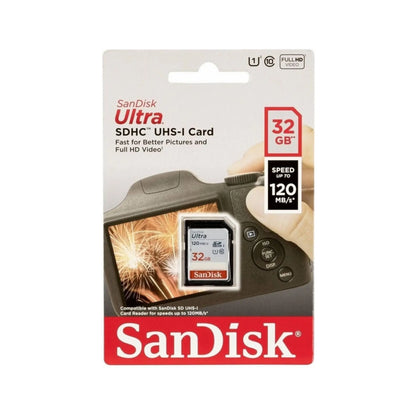 Das Bild zeigt die SanDisk Ultra® SDXC™- UHS-I Speicherkarte mit 32 GB Speicherkapazität.