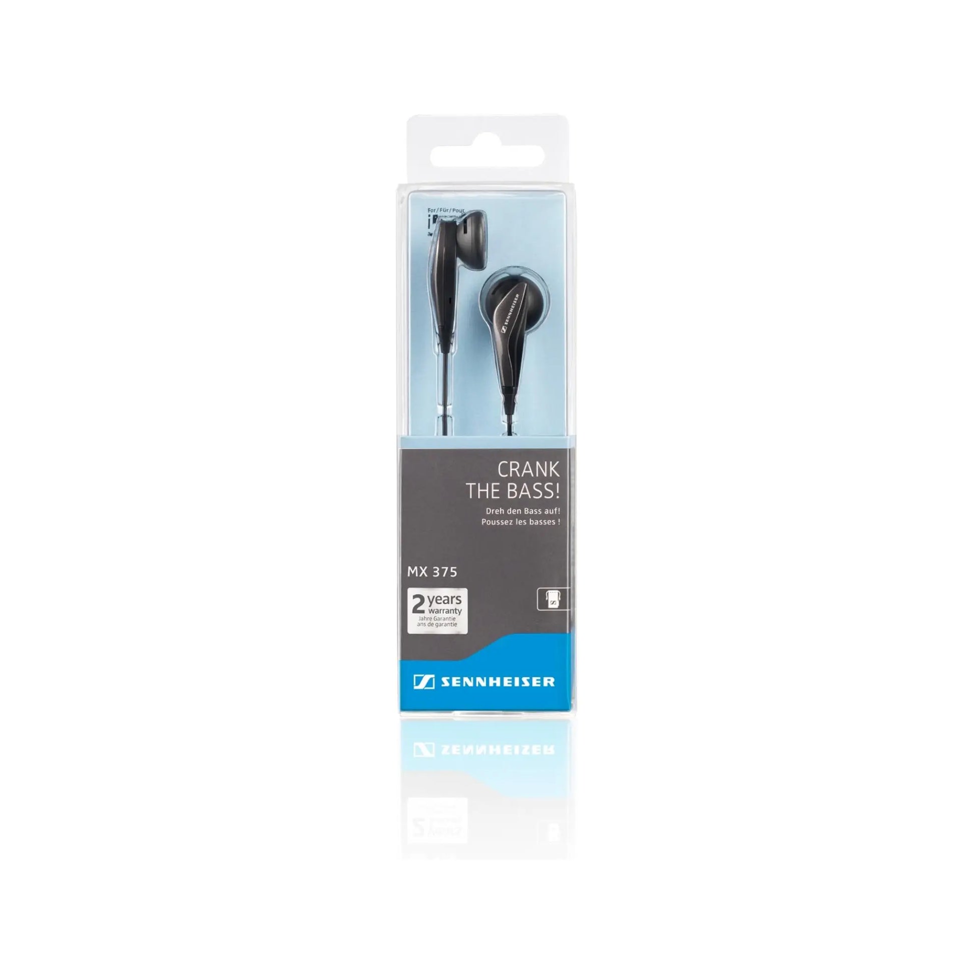 Das Bild zeigt die Sennheiser MX375 In-Ear Kopfhörer in Schwarz.