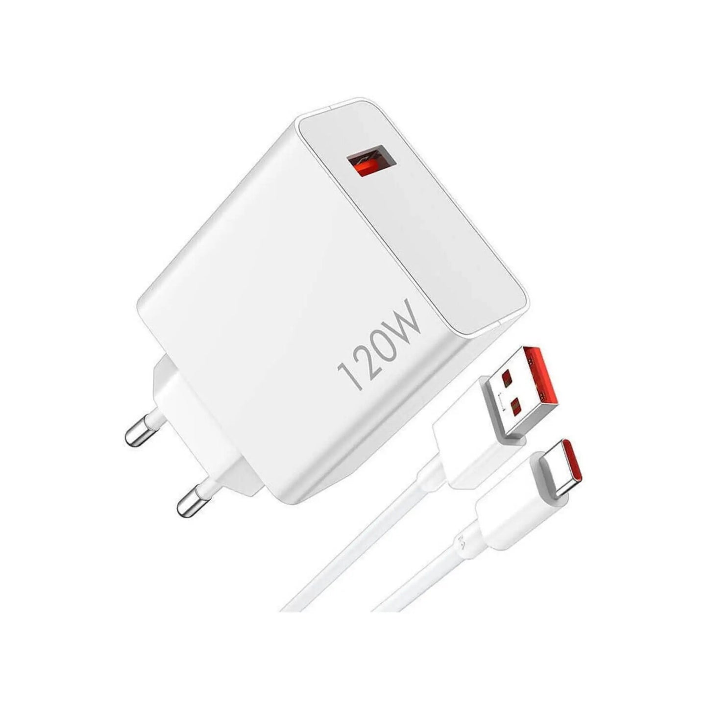 Das Bild zeigt das Xiaomi BHR6034EU Ladegerät 120W inkl. Ladekabel USB-C in Weiß aus der Detailansicht. 