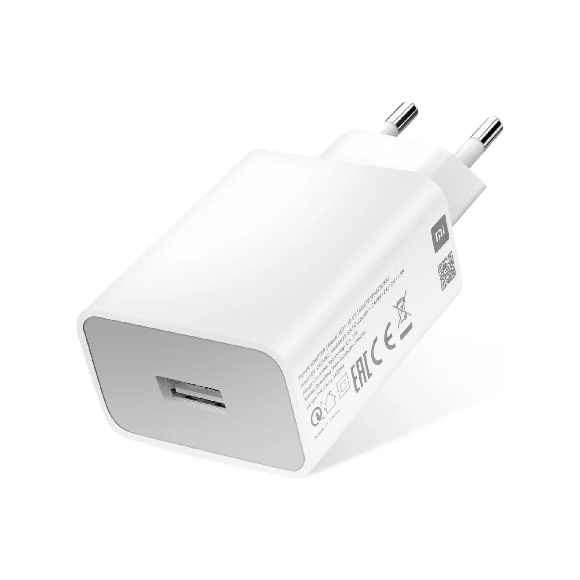 Das Bild zeigt das Xiaomi MDY-10-EF Ladegerät 18 Watt in Weiß aus der Frontansicht.