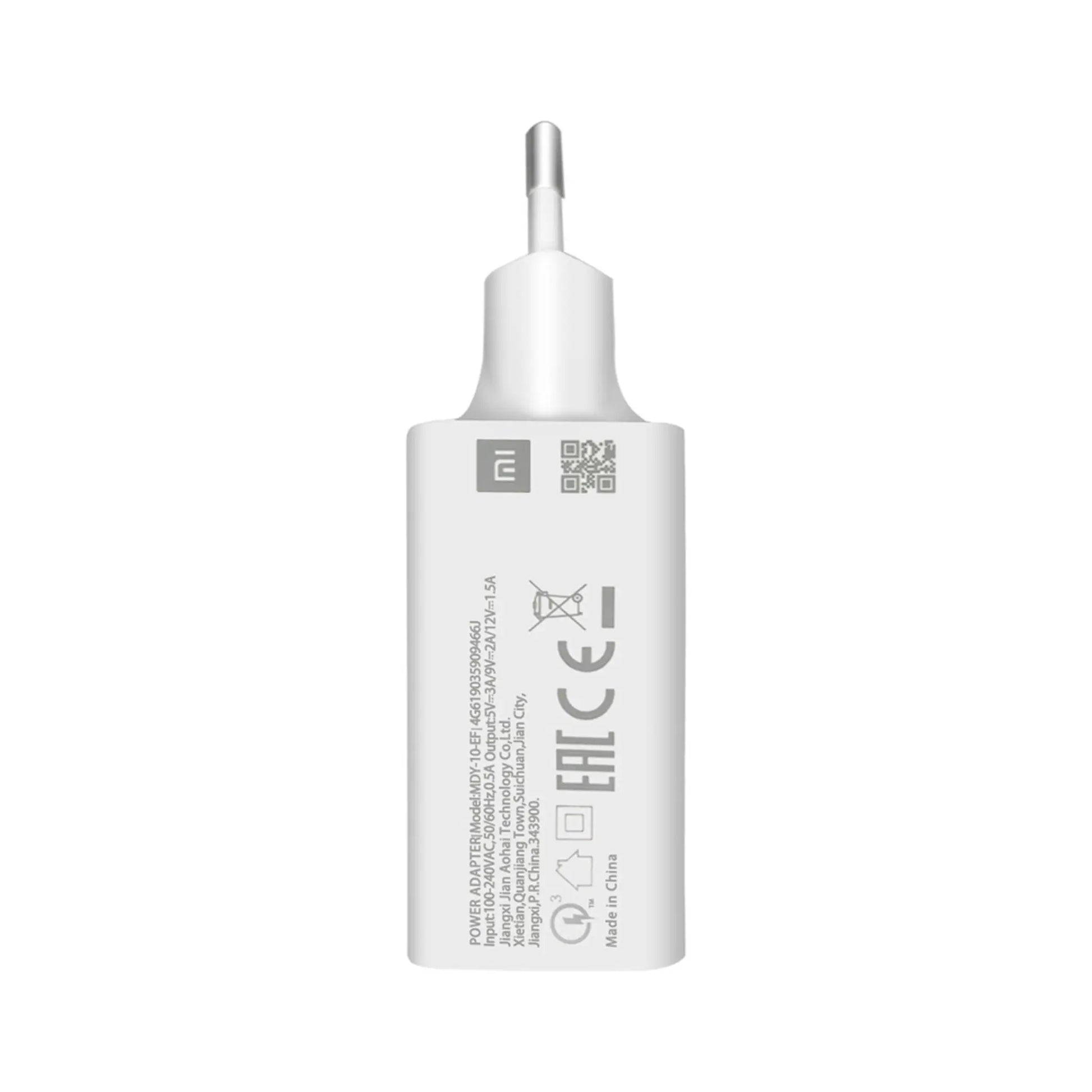 Das Bild zeigt das Xiaomi MDY-10-EF Ladegerät 18 Watt in Weiß aus der Seitenansicht.