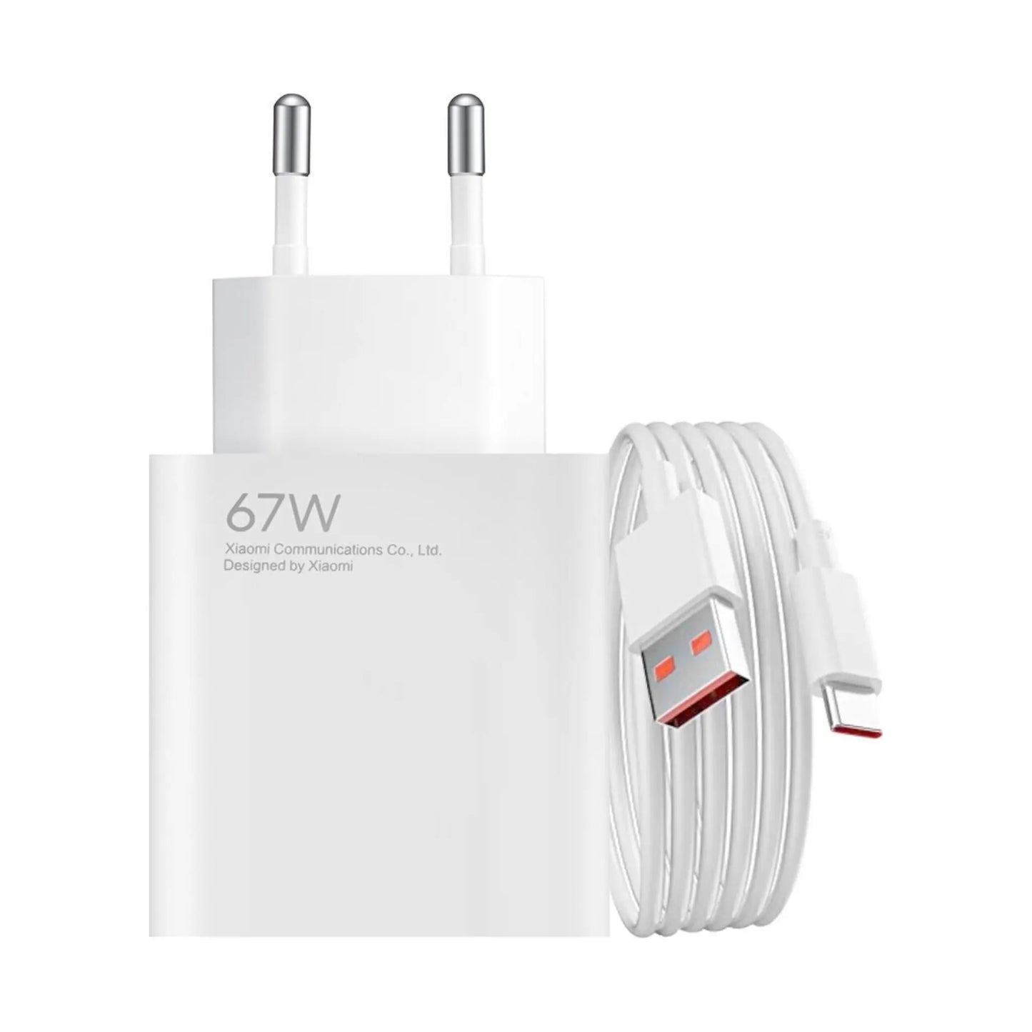 Das Bild zeigt das Xiaomi MDY-12 Ladegerät 67W inkl. Ladekabel USB-C in Weiß aus der Detailansicht. 